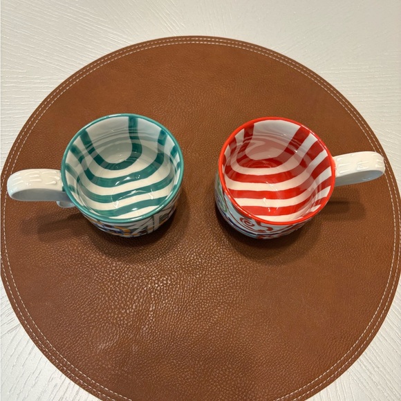 Anthropologie Kantha Stitched Ceramic Mugs Cups Tea Coffee Barista Set of 2 - Picture 5 of 14